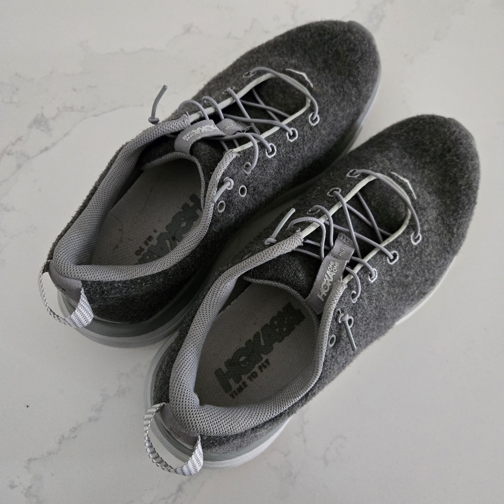 Hoka Hupana Flow Wool Athletic Casual Sneakers Walking Shoes Gray Speed Laces - Picture 3 of 7